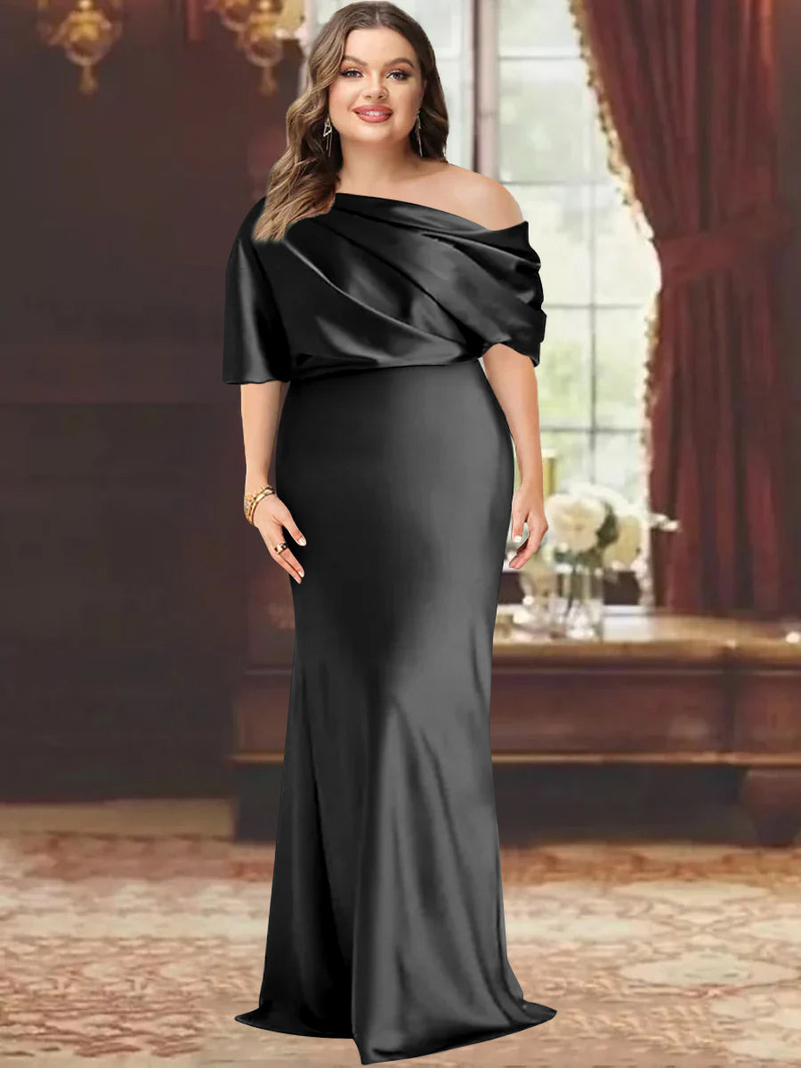 Sheath/Column One-Shoulder Floor-Length Plus Size Mother Of The Bride Dresses With Ruffles BabaMila