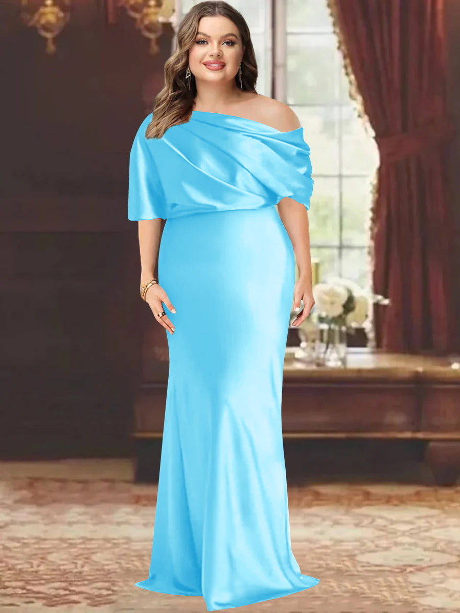 Sheath/Column One-Shoulder Floor-Length Plus Size Mother Of The Bride Dresses With Ruffles BabaMila