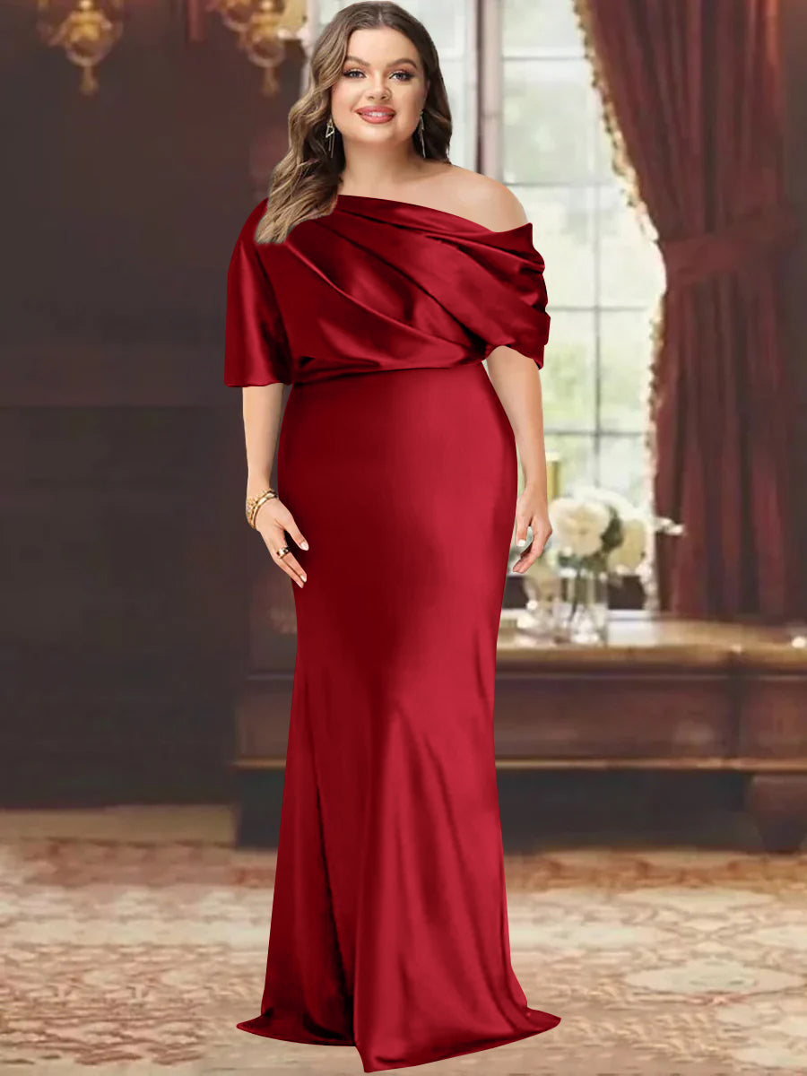 Sheath/Column One-Shoulder Floor-Length Plus Size Mother Of The Bride Dresses With Ruffles BabaMila