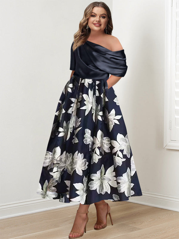 A-Line/Princess One-Shoulder Printed Flower Plus Size Mother Of The Bride Dresses BabaMila