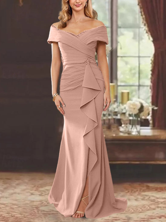 A-Line/Princess One-Shoulder Sleeveless Floor-Length Mother Of The Bride Dresses With Split Side BabaMila