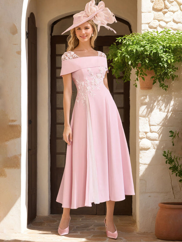 A-Line/Princess Square Neck Short Sleeves Mother Of The Bride Dresses With Ruffles & Appliques BabaMila