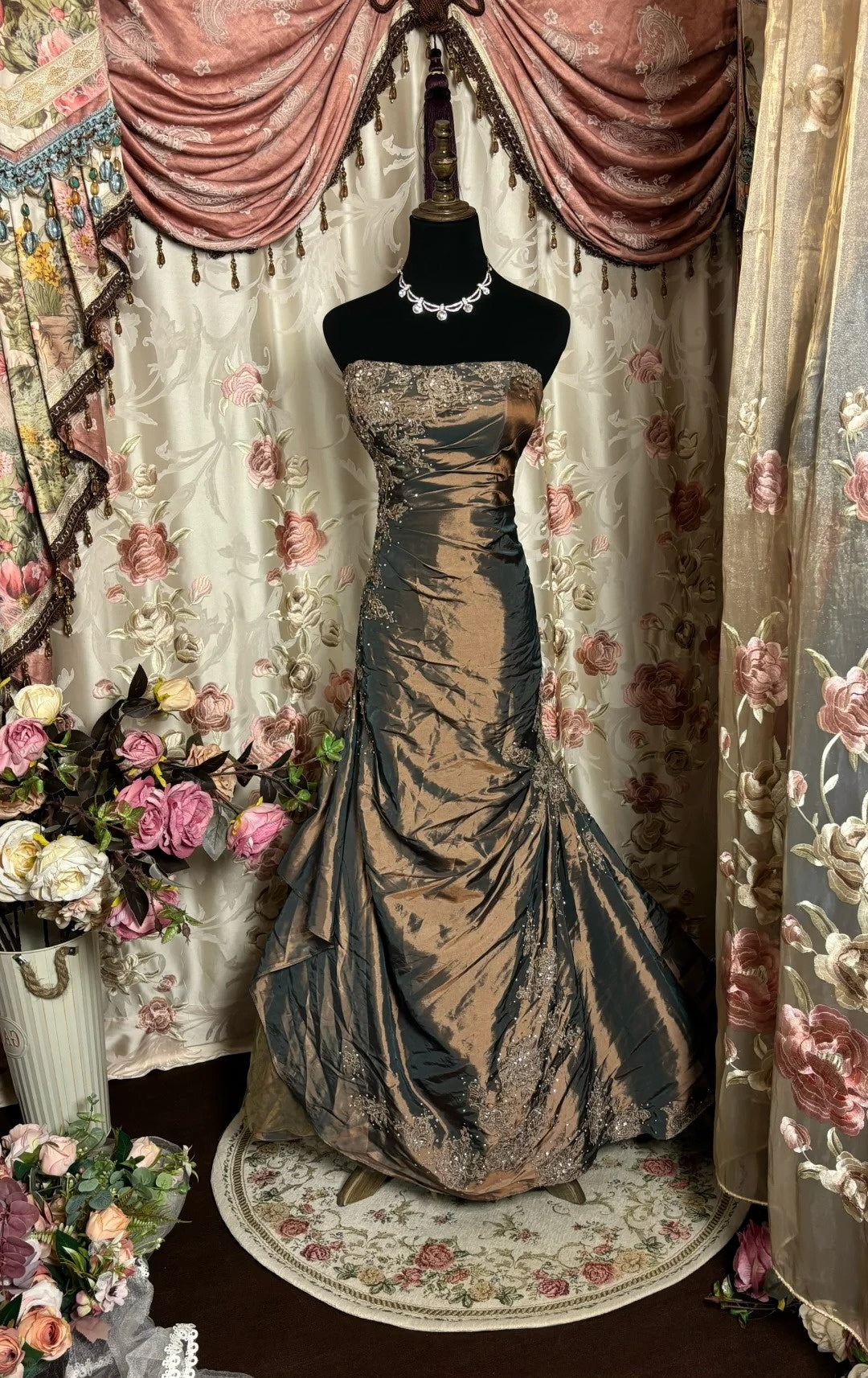 Trumpet/Mermaid Strapless Sleeveless Floor-Length Taffeta Prom Dresses with Ruffles/Embroidery/Beads BabaMila