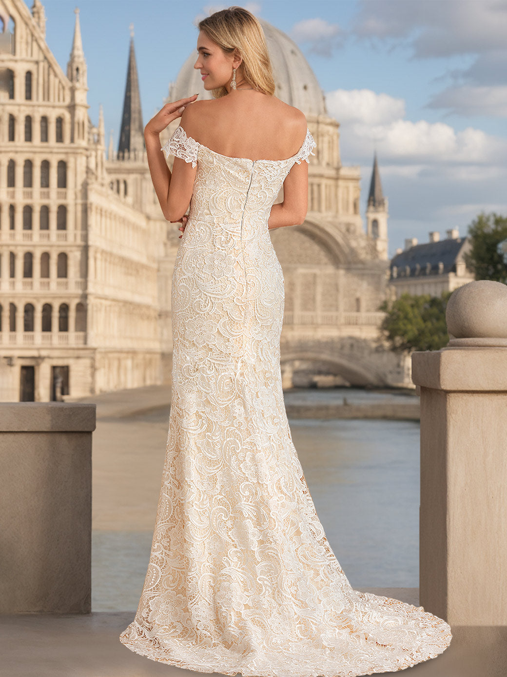 Trumpet/Mermaid Sweetheart Off-the-Shoulder Floor-Length Wedding Dresses with Appliques BabaMila