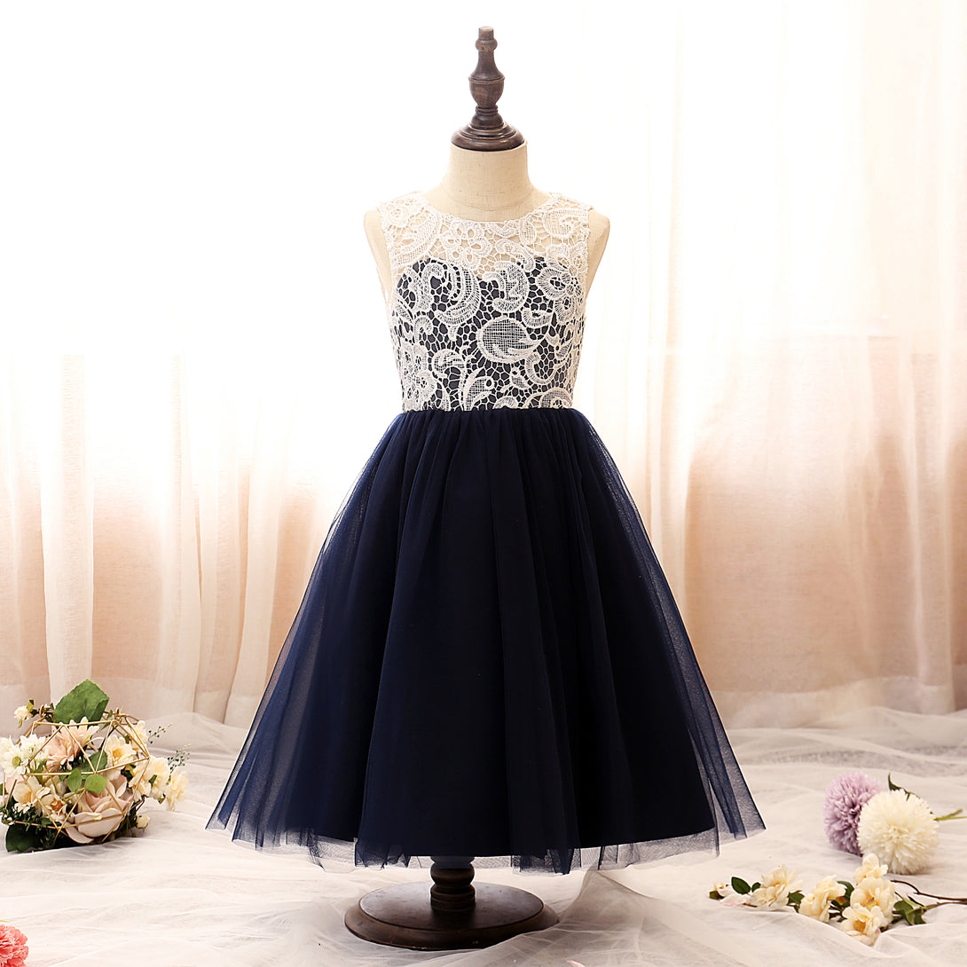 Boat Neck Sleeveless Knee-Length Tulle/Lace Girls Birthday Dresses Gidiondress