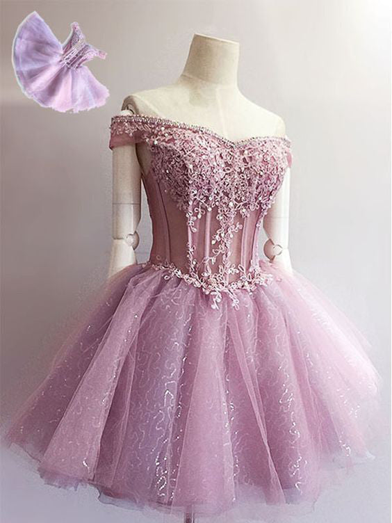Homecoming Dress Off-the-shoulder Lace-up Short Prom Dress Party Dress Homecoming Dress BabaMila