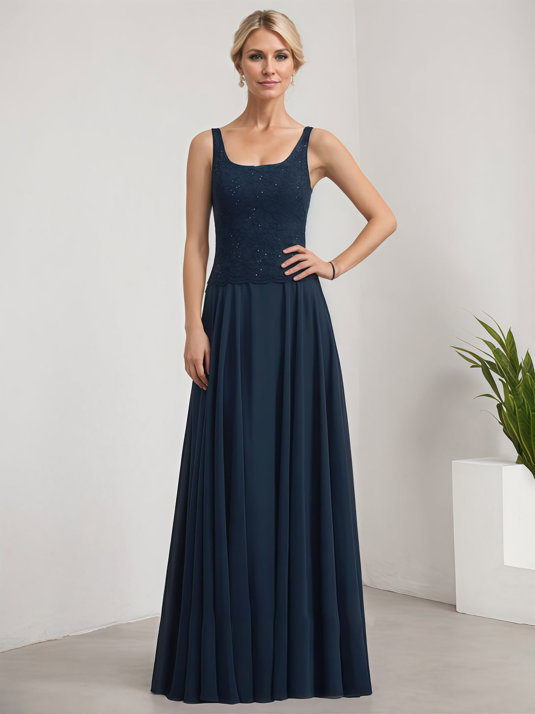 A-Line Square Neck Long Sleeve Floor-Length Lace/Chiffon/Sequins Mother of the Bride Dress With Jacket BabaMila