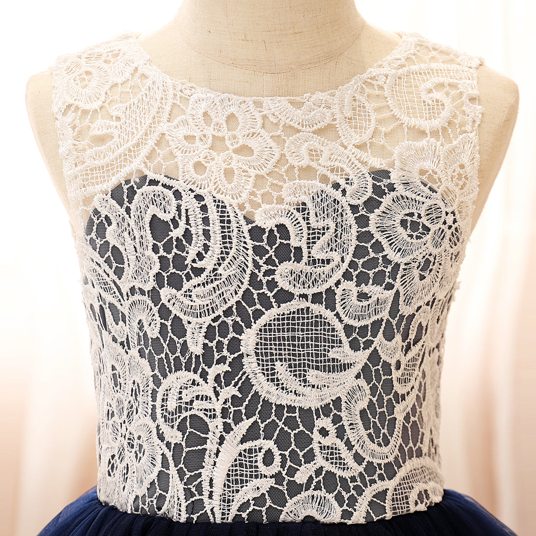 Boat Neck Sleeveless Knee-Length Tulle/Lace Girls Birthday Dresses Gidiondress