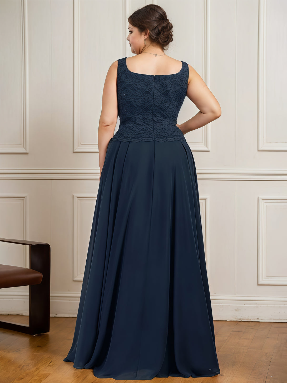 A-Line Square Neck Long Sleeve Floor-Length Lace/Chiffon/Sequins Mother of the Bride Dress With Jacket BabaMila