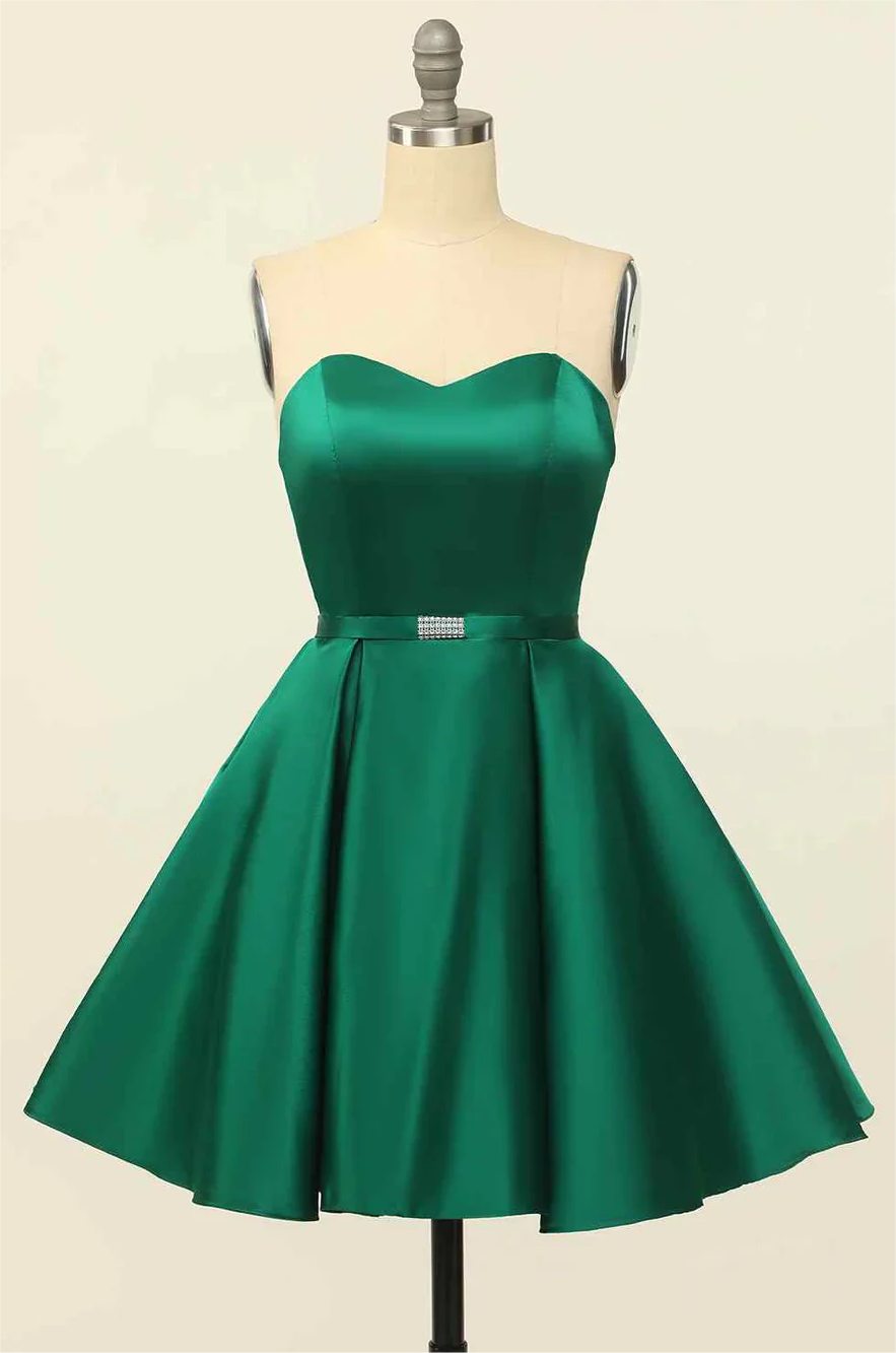 A-line Strapless Satin Mini Homecoming Dress With Beaded BabaMila