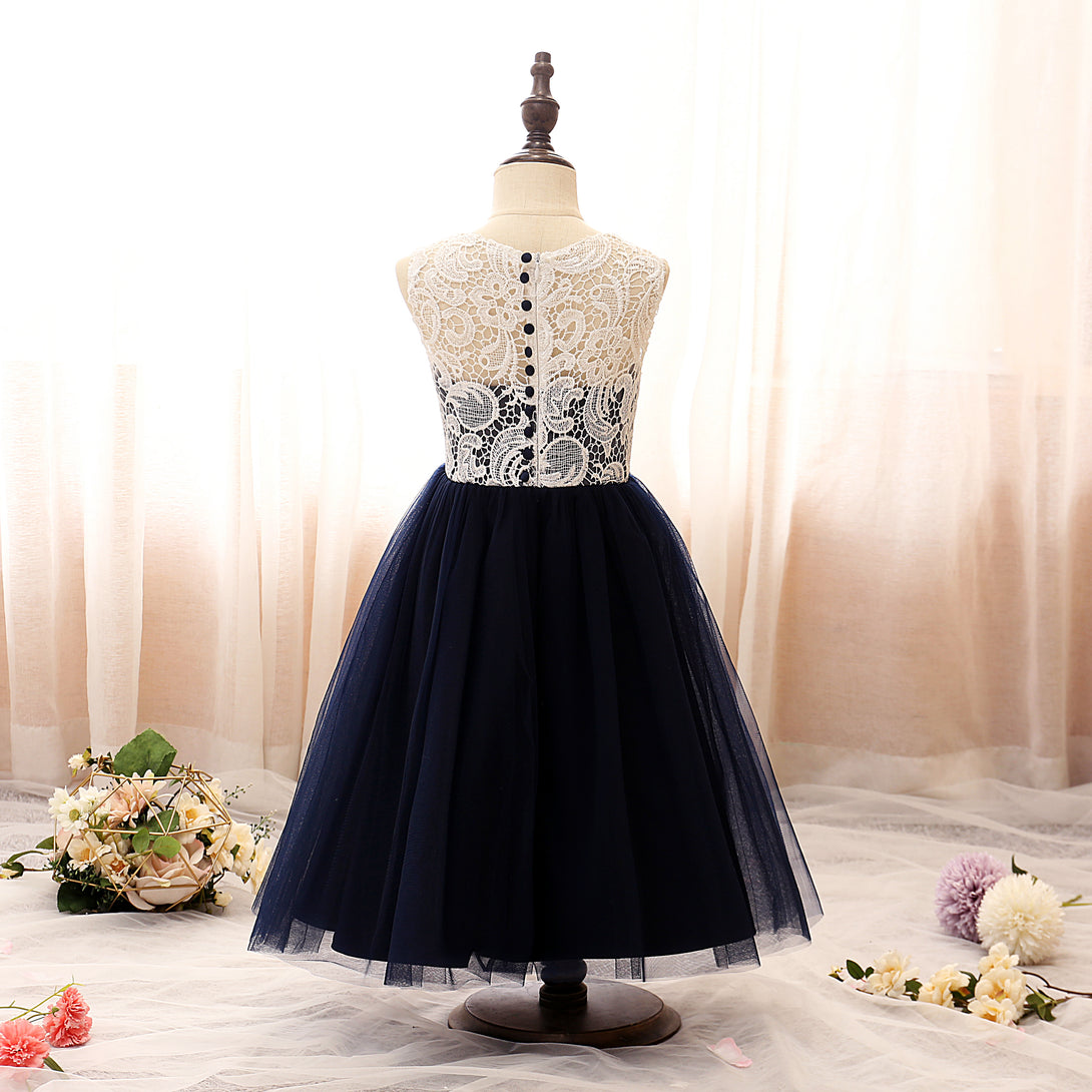 Boat Neck Sleeveless Knee-Length Tulle/Lace Girls Birthday Dresses Gidiondress
