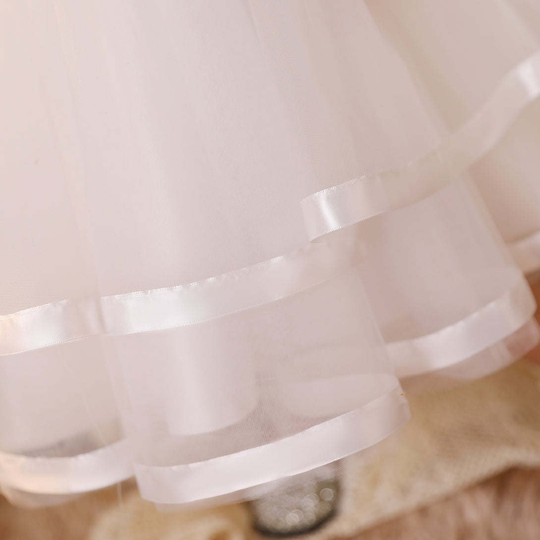 Princess Scoop Neck Sleeveless Tulle/Satin Ivory Tea-Length Flower Girl Dresses/Party Dresses With Belt Girls Gidiondress