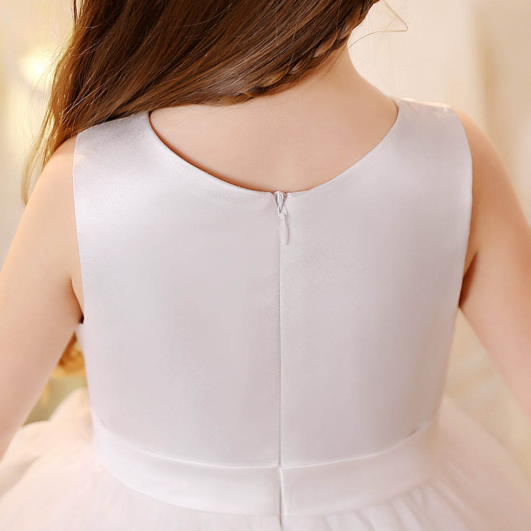 Princess Scoop Neck Sleeveless Tulle/Satin Ivory Tea-Length Flower Girl Dresses/Party Dresses With Belt Girls Gidiondress