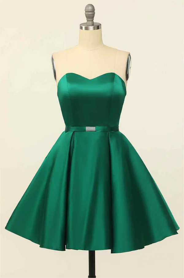 A-line Strapless Satin Mini Homecoming Dress With Beaded BabaMila