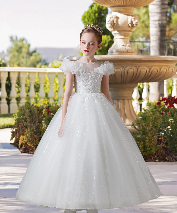Scoop Neck Flutter Straps Floor-Length Lace/Tulle/Sequins Ball Gown/Princess With Appliques Gidiondress