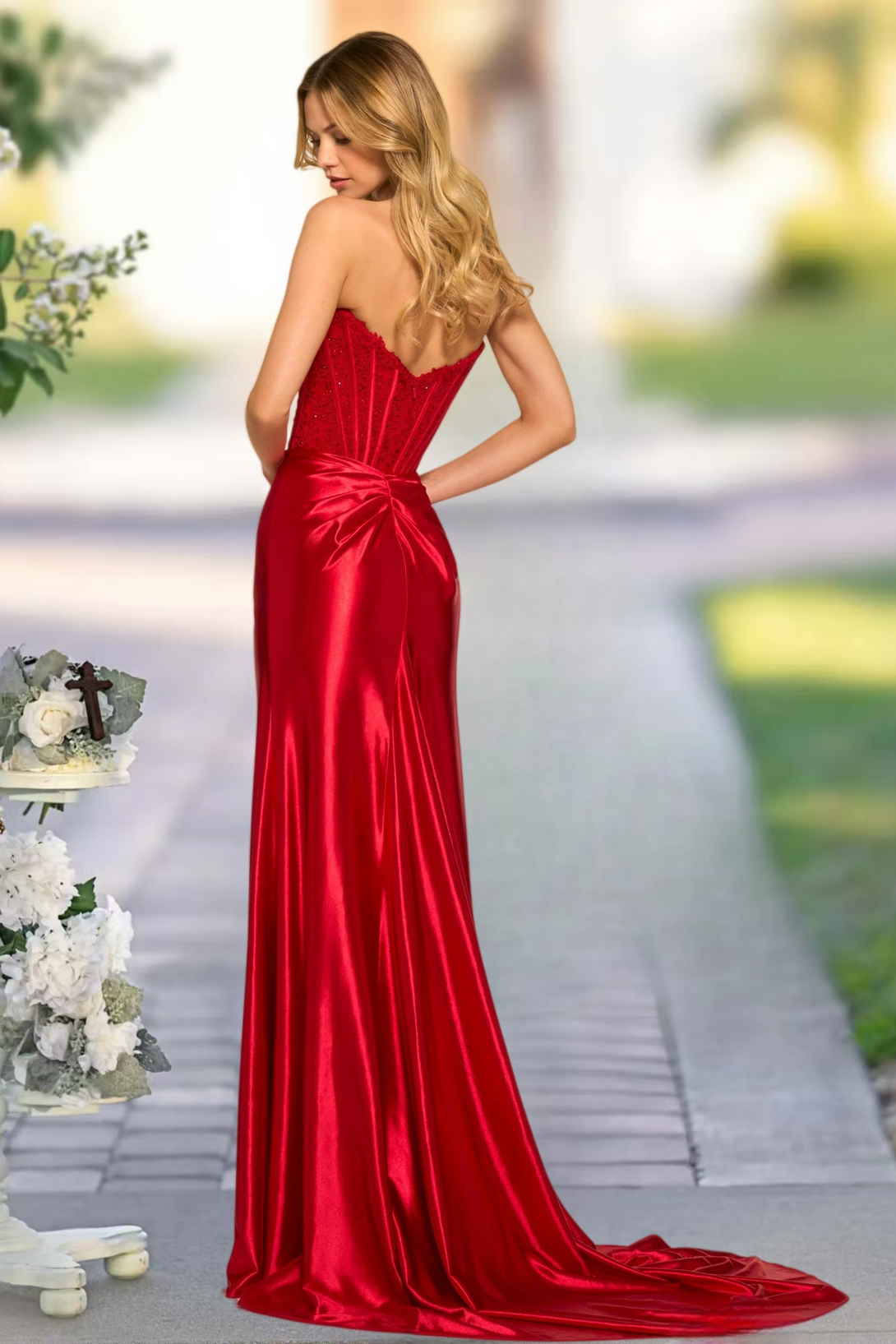 Fuchsia Sheath/Column Cowl Neck Sleeveless Sweep Train Satin Prom Dress with Pleated Split BabaMila