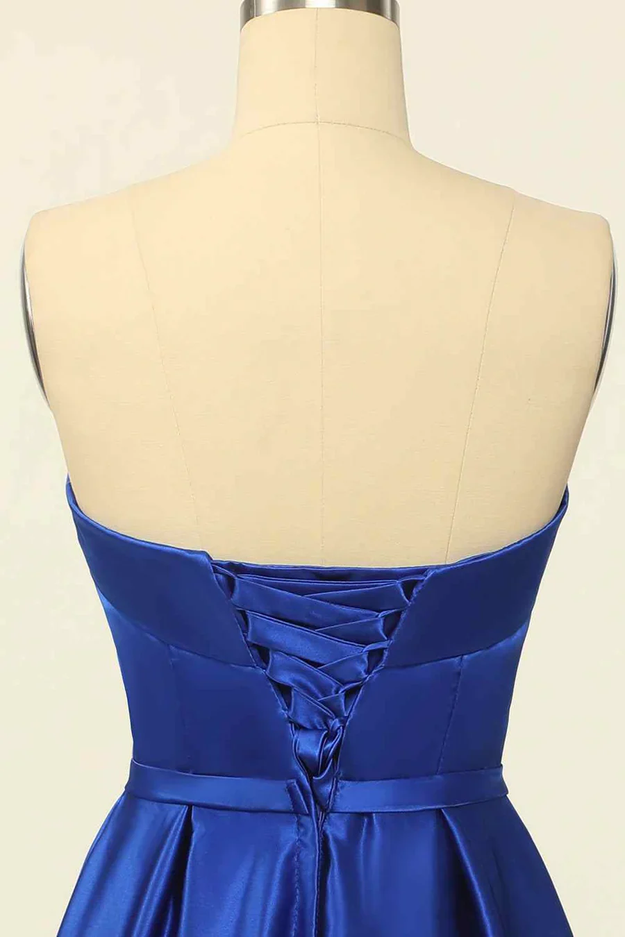 A-line Fold Strapless Lace-up Back Satin Tea Length Homecoming Dress BabaMila
