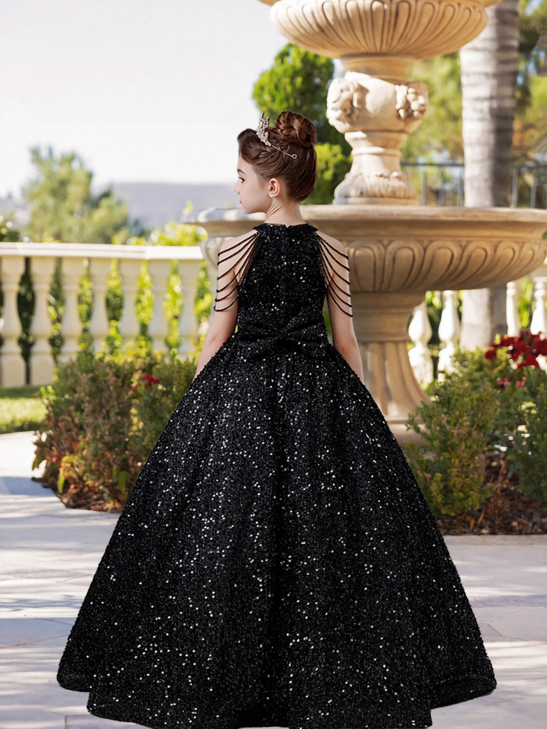Halter Cold Shoulder Floor-Length Sequins Ball Gown/Princess With Beads Girls Gidiondress