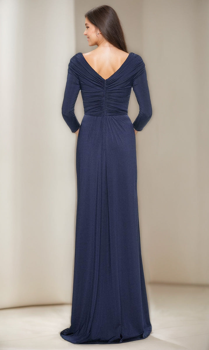 Sheath/Column V-Neck 3/4 Sleeves Ruched Mother Of The Bride & Groom Dresses With Ruffles BabaMila