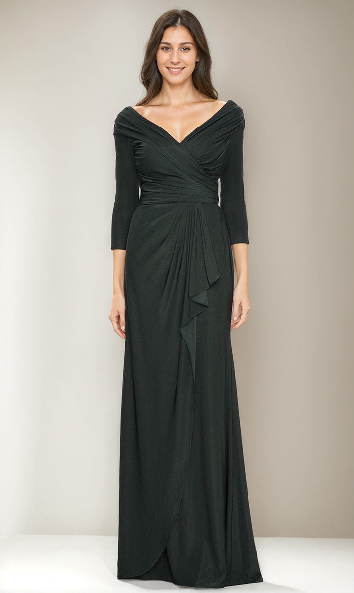 Sheath/Column V-Neck 3/4 Sleeves Ruched Mother Of The Bride & Groom Dresses With Ruffles BabaMila
