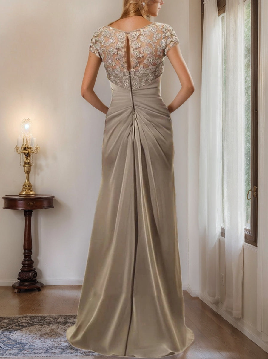 Sheath/Column Scoop Floor-Length Chiffon Mother Of The Bride Dresses With Lace Ruffle BabaMila