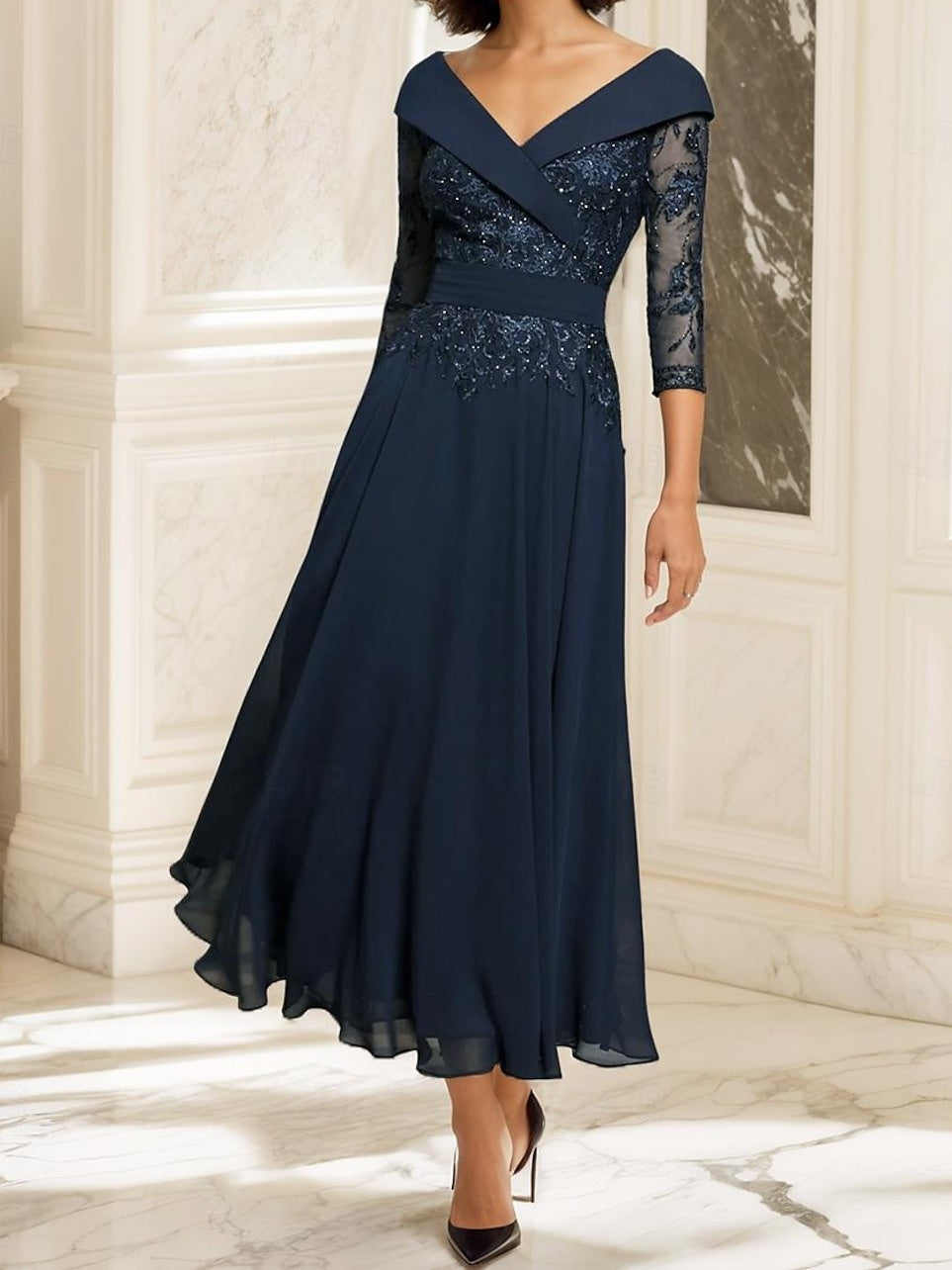 A-Line/Princess Sweetheart Half Sleeves Ankle-Length Mother Of The Bride Dresses With Lace BabaMila