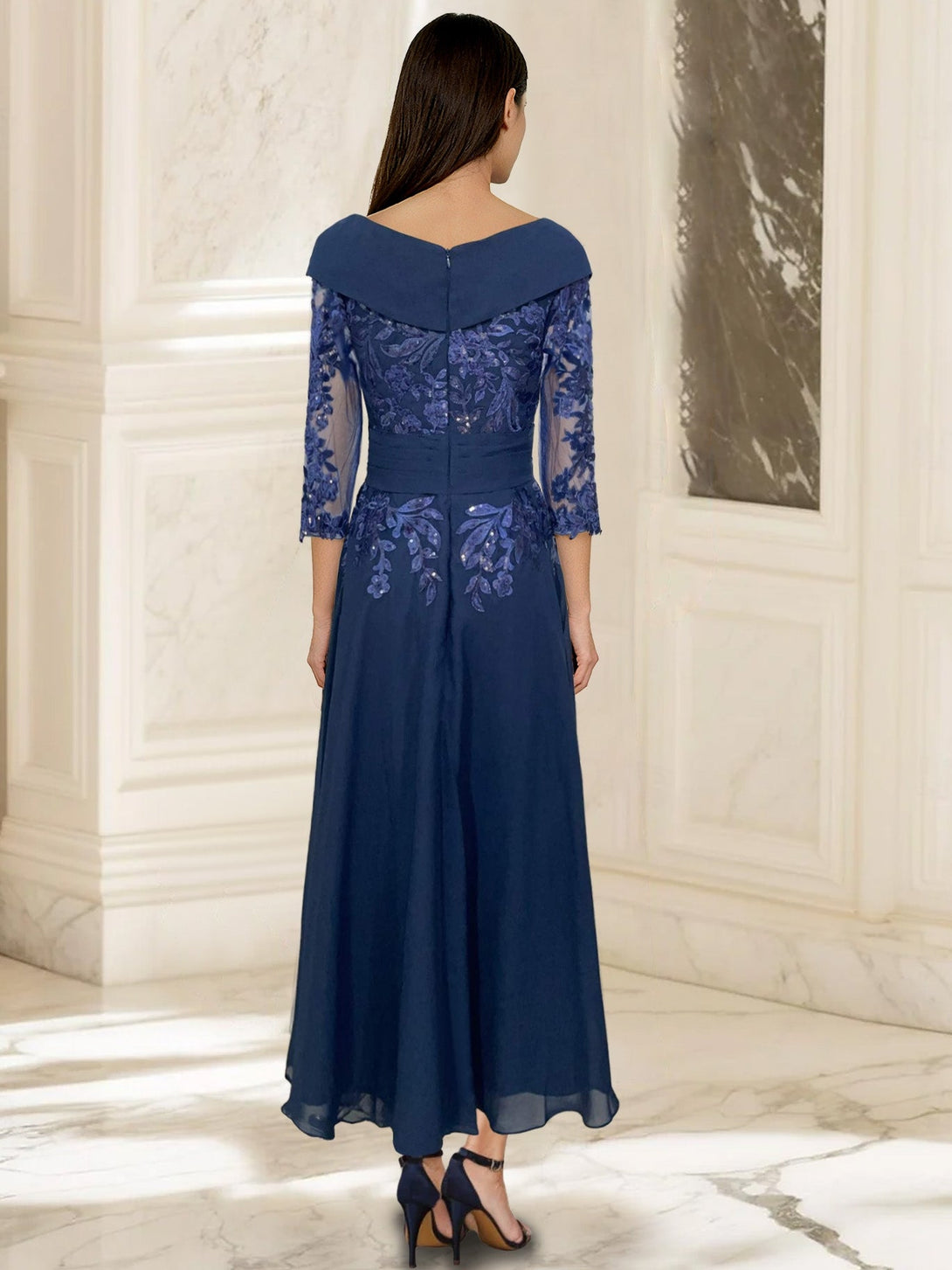 A-Line/Princess Sweetheart Half Sleeves Ankle-Length Mother Of The Bride Dresses With Lace BabaMila