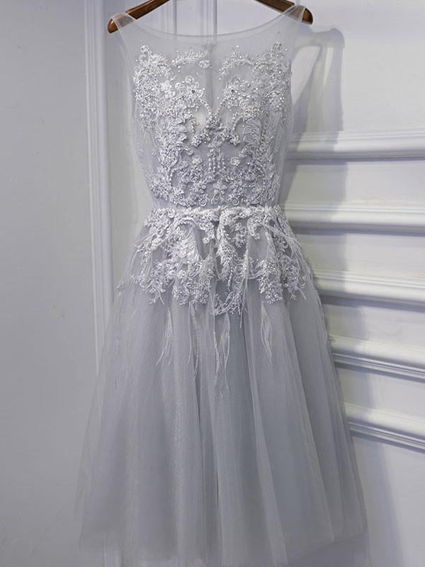 Chic Homecoming Dress Silver Beading Appliques Short Prom Dress Party Dress Homecoming Dress BabaMila
