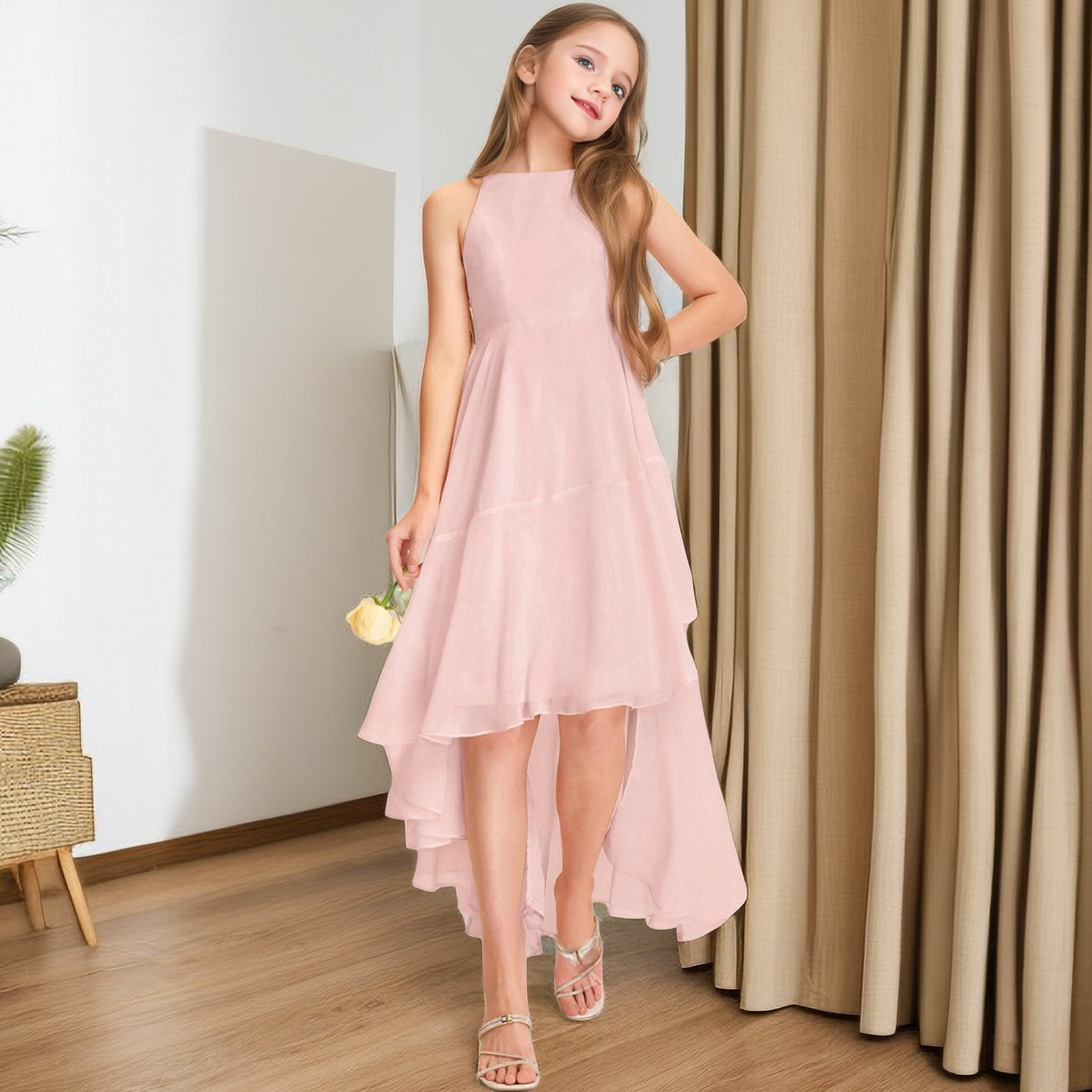 Asymmetrical Chiffon Junior Bridesmaid Dress/Girls Dresses Girls Gidiondress as picture 12M