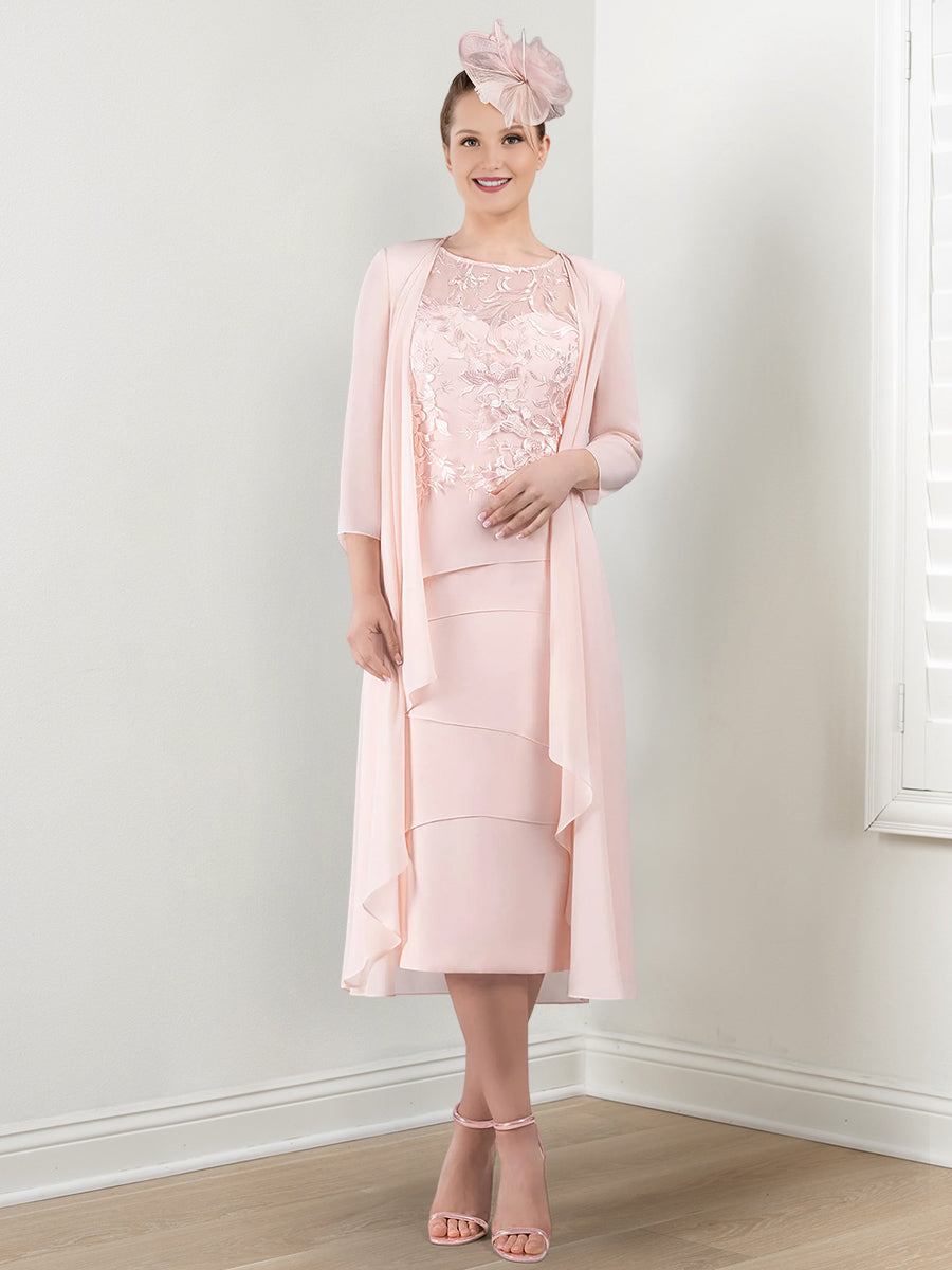 Sheath/Column Round Neck Mother Of The Bride Dresses With Applique & Jacket BabaMila