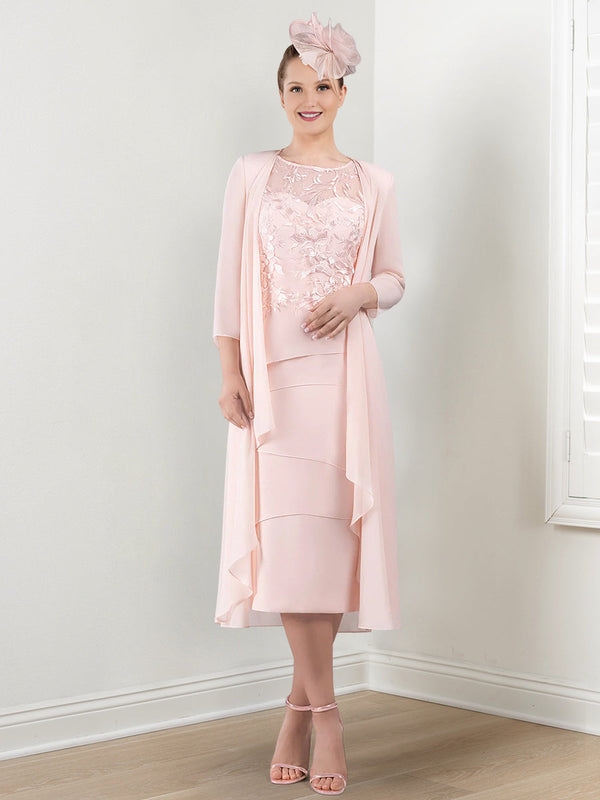 Sheath/Column Round Neck Mother Of The Bride Dresses With Applique & Jacket BabaMila