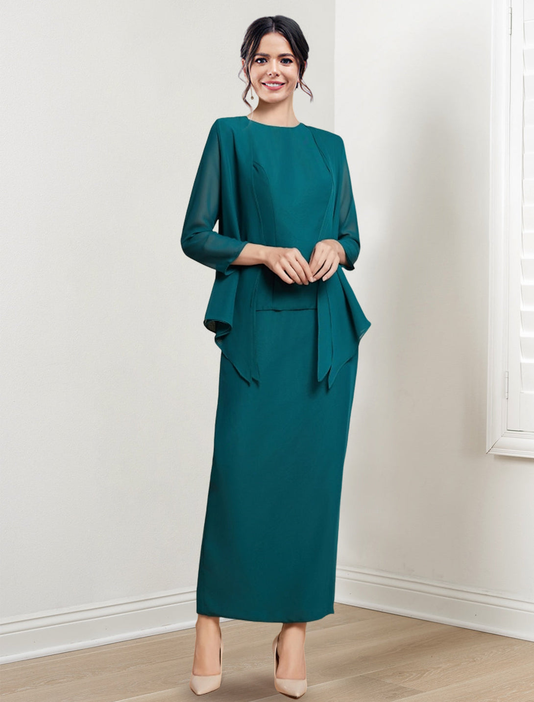 Sheath/Column Jewel Neck Ankle-Length Mother Of The Bride Dresses BabaMila