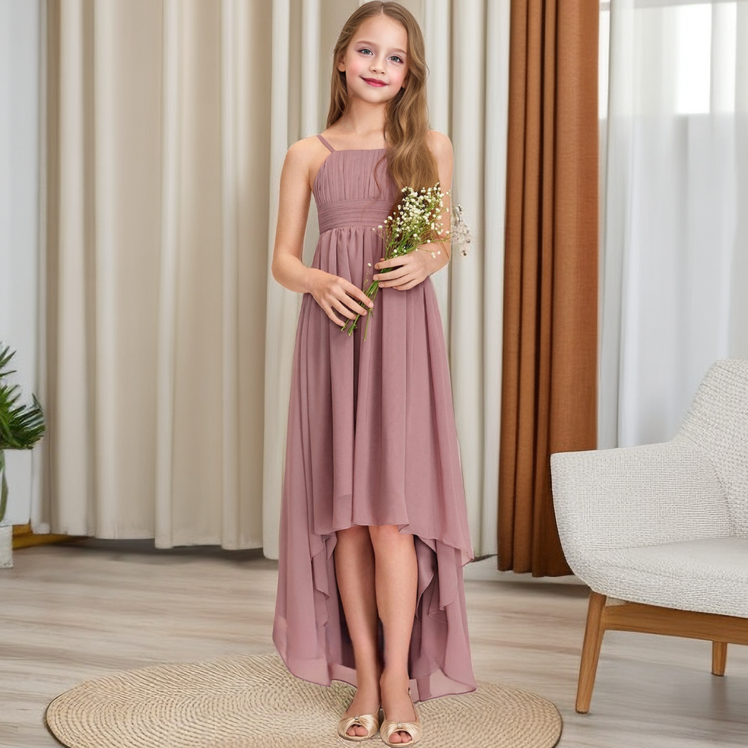 Asymmetrical Chiffon Junior Bridesmaid Dress/Girls Birthday Dresses Girls Gidiondress