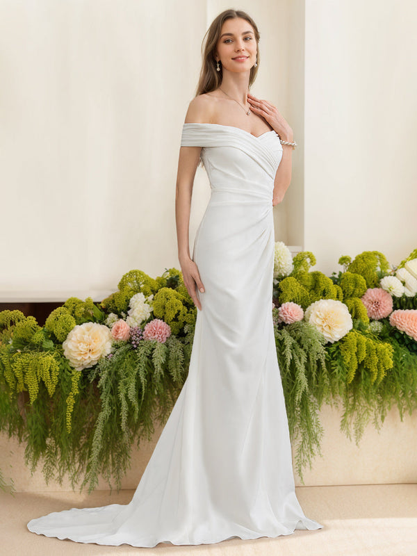 Trumpet/Mermaid Off-the-Shoulder Floor-Length Wedding Dress with Ruffles BabaMila