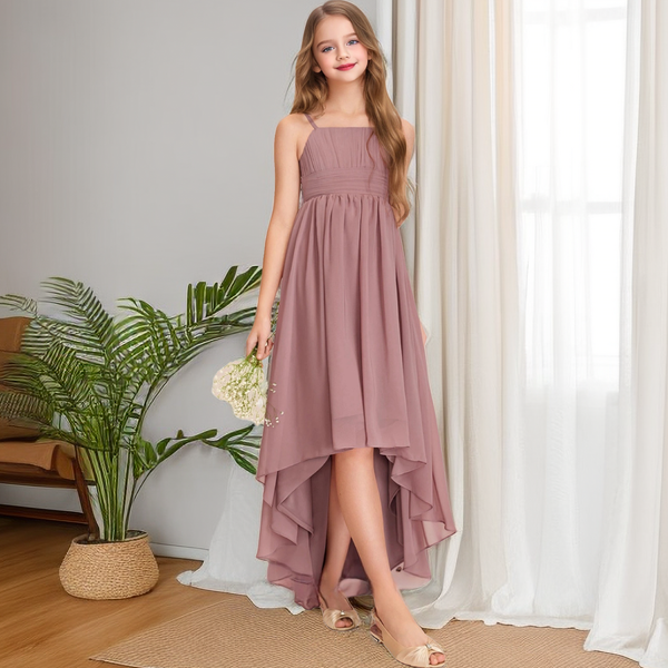 Asymmetrical Chiffon Junior Bridesmaid Dress/Girls Birthday Dresses Girls Gidiondress