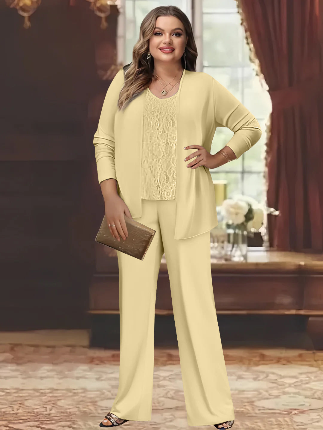 Chiffon Plus Size Mother Of The Bride Pantsuits With Jacket BabaMila