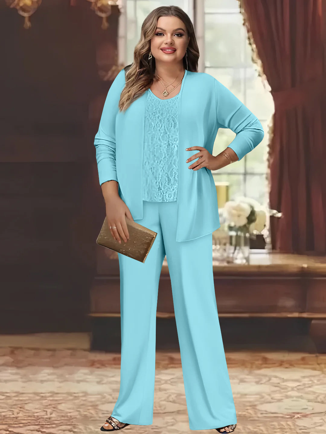 Chiffon Plus Size Mother Of The Bride Pantsuits With Jacket BabaMila