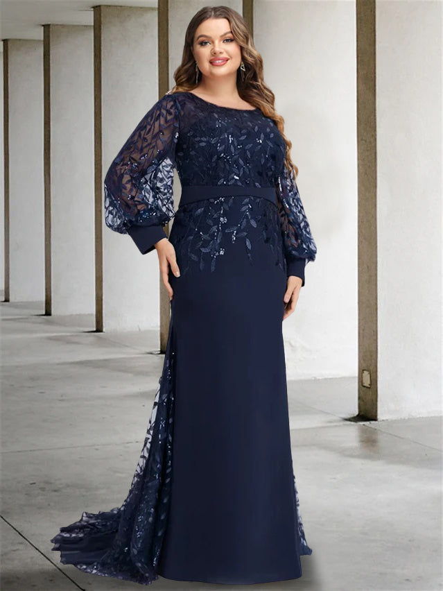 Mermaid/Trumpet Scoop Neck Long Sleeves Floor-Length Mother Of The Bride Dresses With Sequins BabaMila