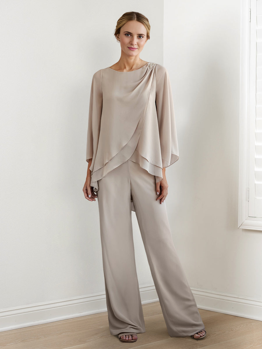 Chiffon Long Sleeves Mother Of The Bride Pantsuits BabaMila