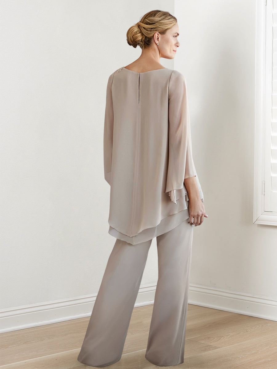 Chiffon Long Sleeves Mother Of The Bride Pantsuits BabaMila