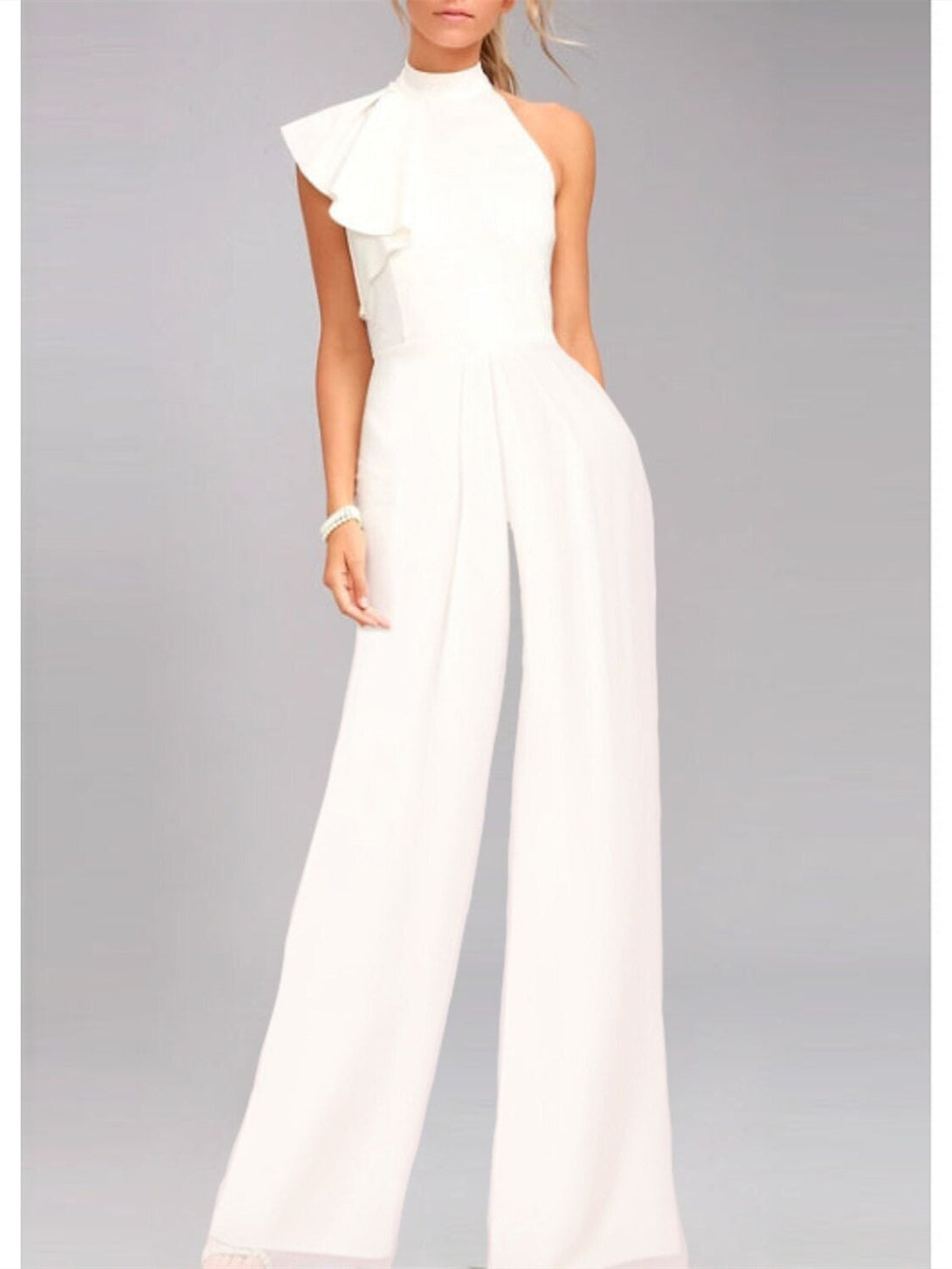 Empire One-Shoulder Sleeveless Prom Cocktail Jumpsuits With Ruffles BabaMila