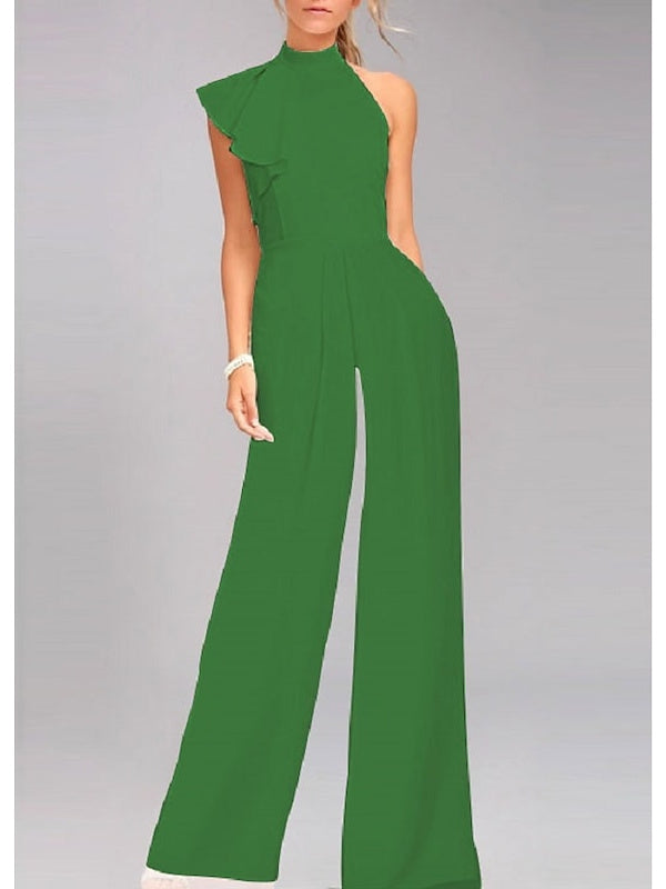 Empire One-Shoulder Sleeveless Prom Cocktail Jumpsuits With Ruffles BabaMila