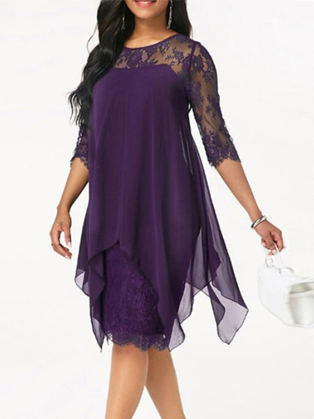 Sheath/Column Jewel Neck Knee-Length Mother Of The Bride Dresses BabaMila