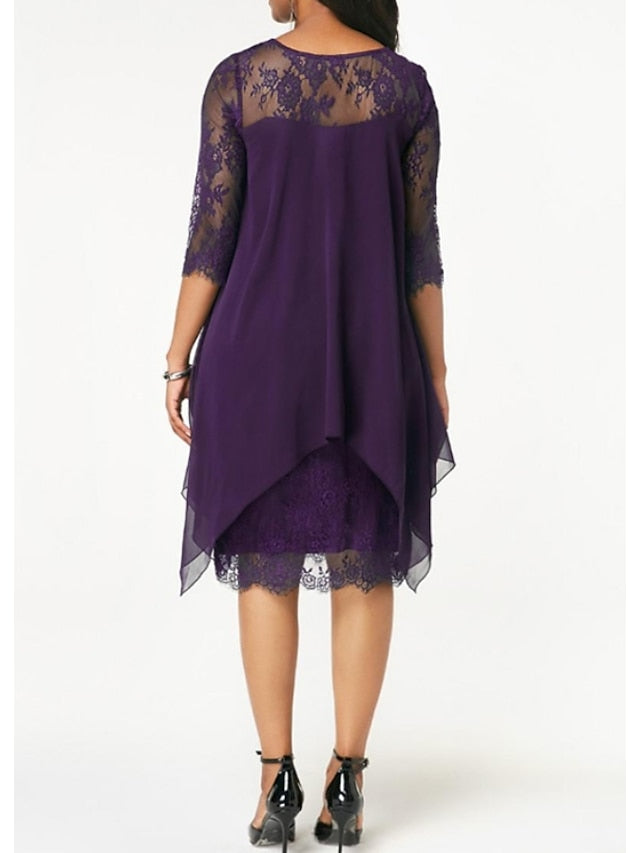 Sheath/Column Jewel Neck Knee-Length Mother Of The Bride Dresses BabaMila