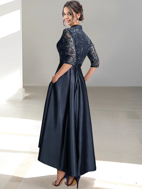 Sheath/Column V-Neck Tea-Length Mother Of The Bride Dresses BabaMila