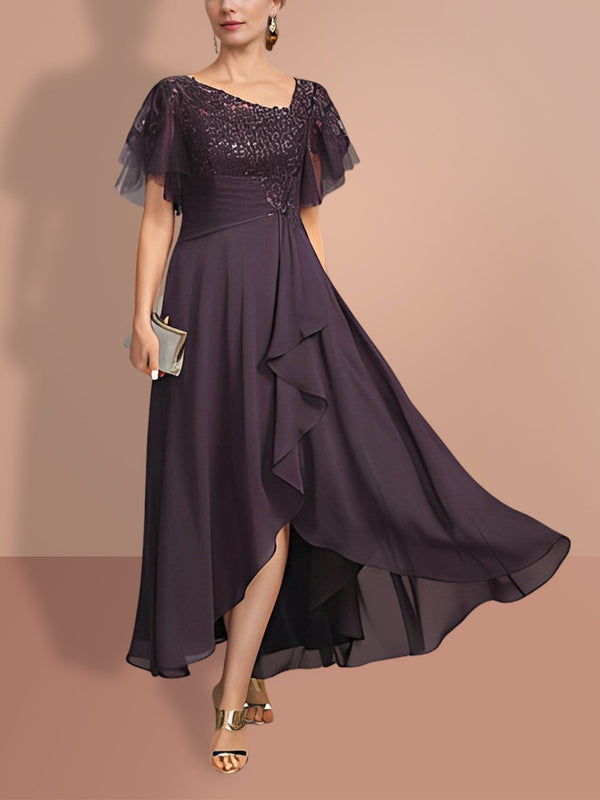 A-Line/Princess Short Sleeves Asymmetrical Mother Of The Bride Dresses BabaMila