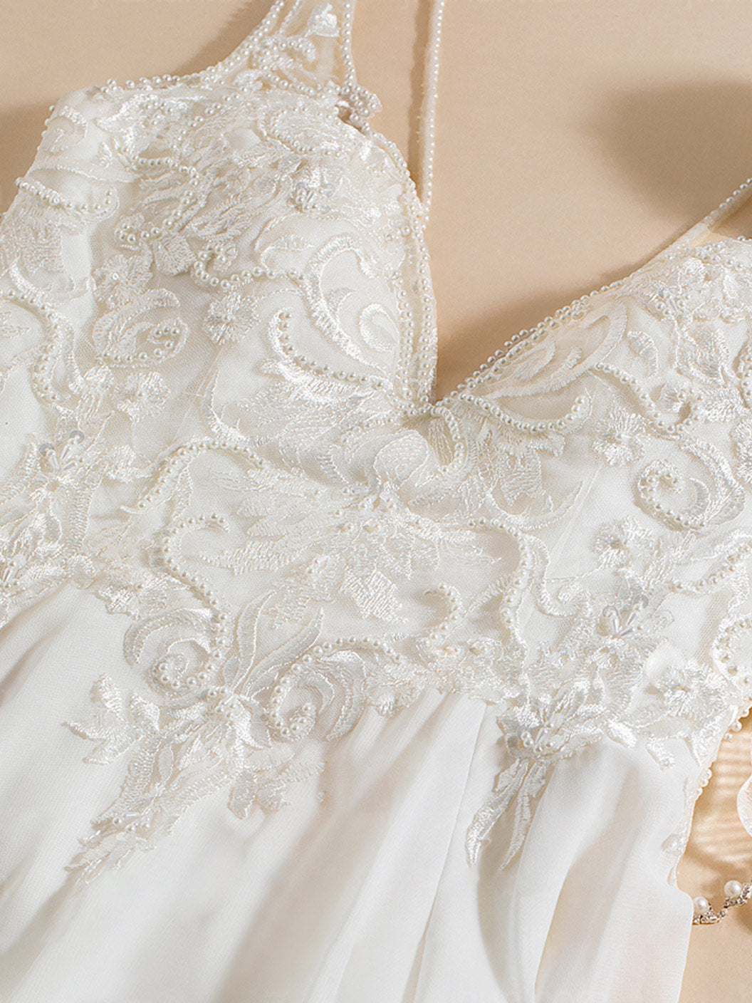 A-Line/Princess Deep V-Neck Sleeveless Floor-Length Unique Split Side Wedding Dress with Appliques/Lace/Split Side BabaMila