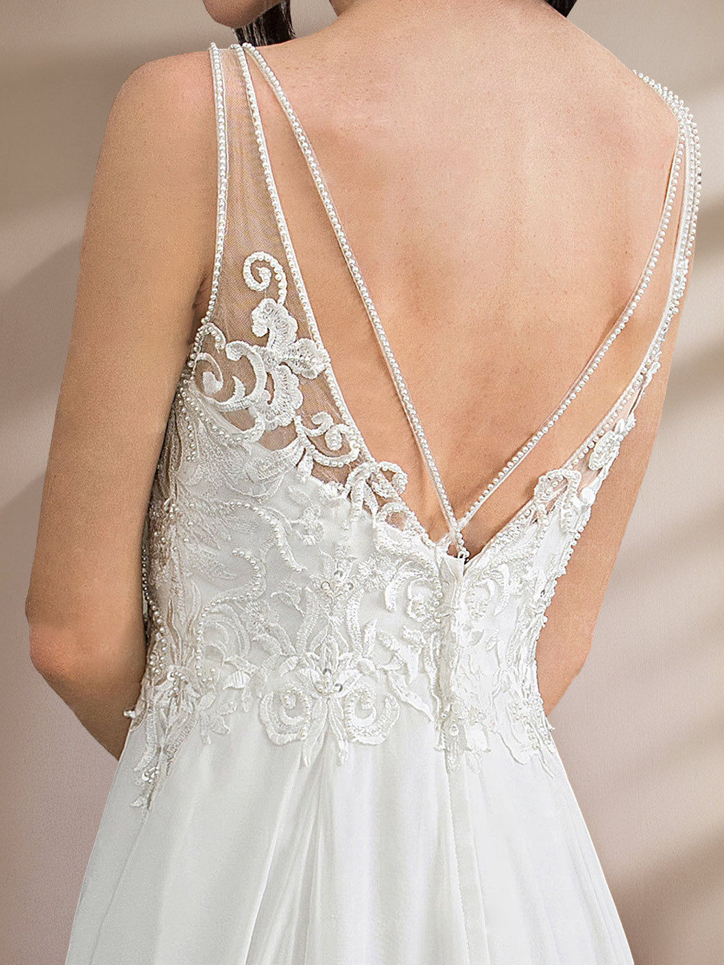 A-Line/Princess Deep V-Neck Sleeveless Floor-Length Unique Split Side Wedding Dress with Appliques/Lace/Split Side BabaMila