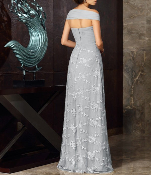 A-Line/Princess Off-The-Shoulder Short Sleeves Tea-Length Chiffon Mother Of The Bride Dresses With Appliques Lace BabaMila