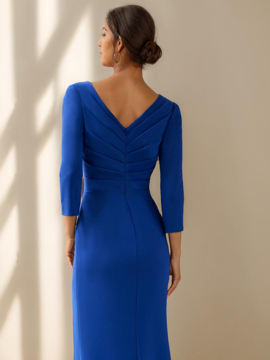 Sheath/Column V-Neck 3/4 Length Sleeves Floor-Length Mother Of The Bride Dresses With Ruffles, Beaded & Appliques BabaMila